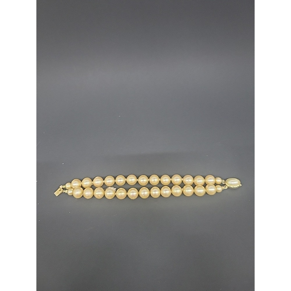 Vintage Carolee Faux Pearl Bracelet –‎ Double Strand w/ Goldtone Oval Clasp
